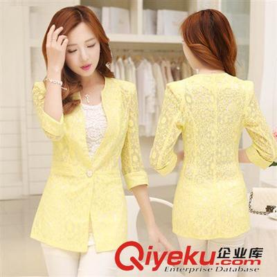 2014夏装韩版修身中长款提花蕾丝七分袖小西装 时尚与优雅的完美结合
